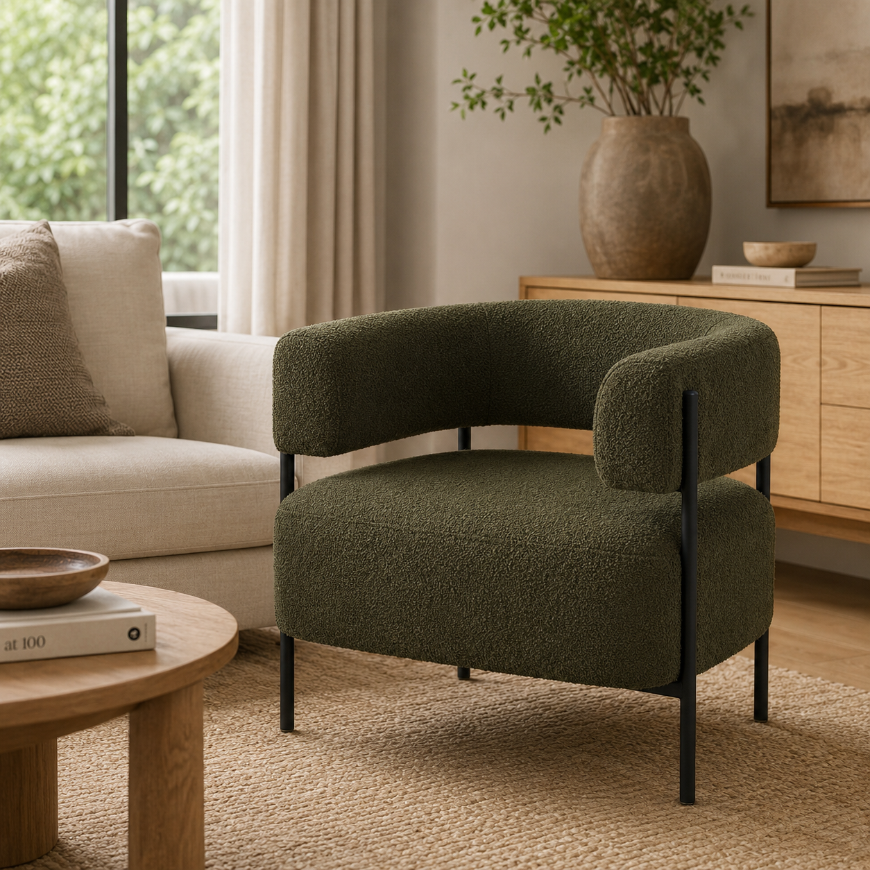 Moss Bouclé Accent Chair