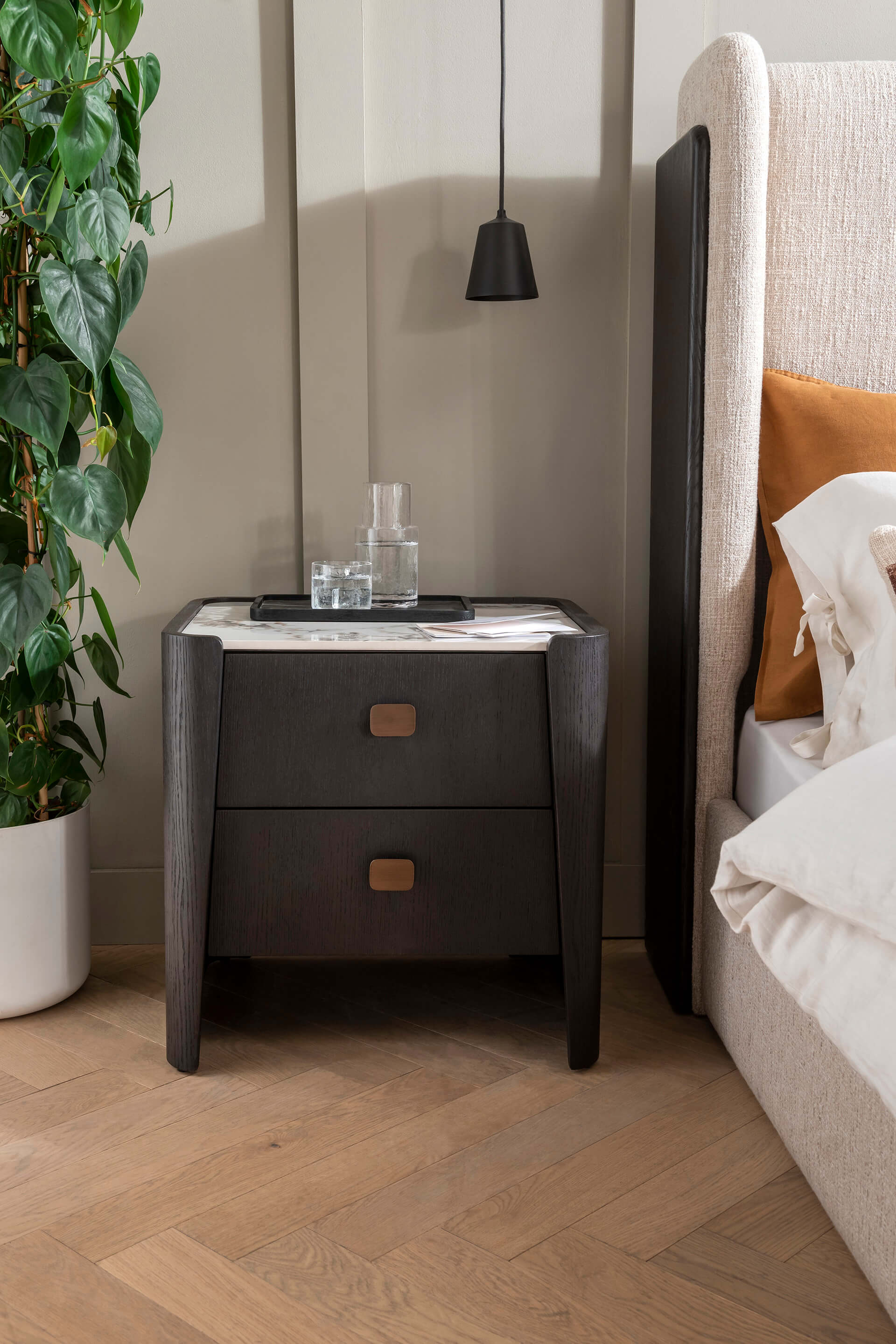 Lindo 2 Drawer Bedside Table Ebony
